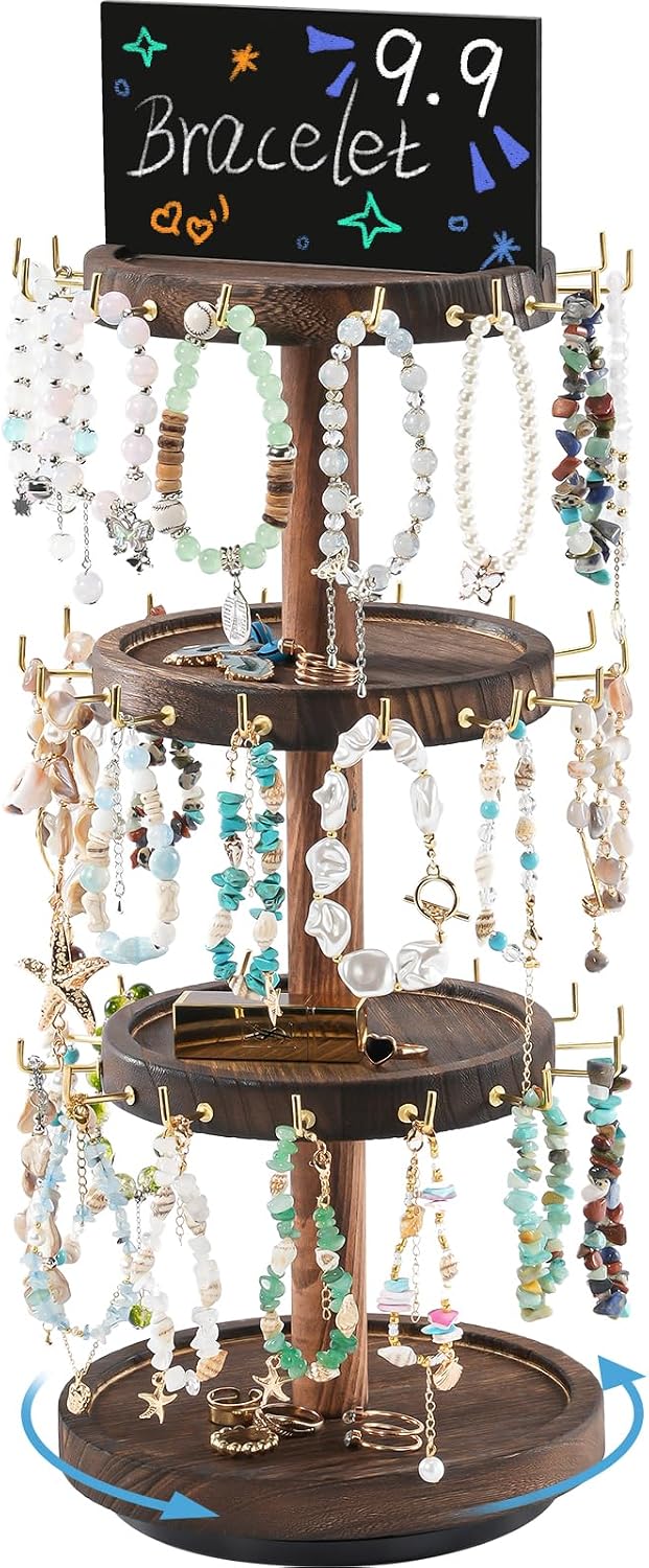 Soporte giratorio madera 42 ganchos para pulseras llaves