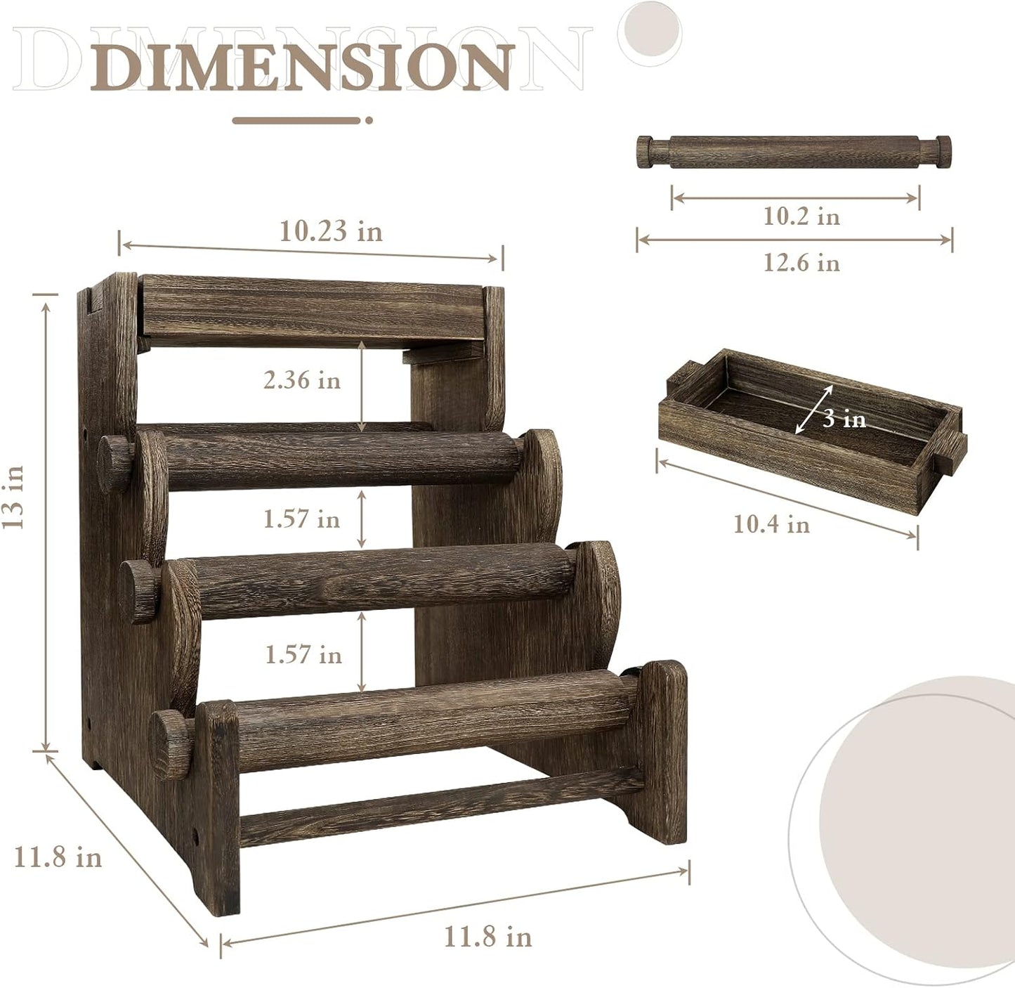 Soporte madera 4 niveles organiz. joyas reloj collar