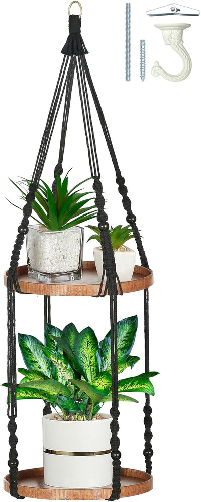 Colgador macramé 2 niveles estante 12" negro
