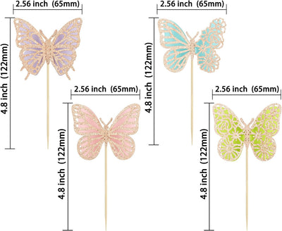 24 Adornos Mariposa Oro Rosa 3D para Cupcakes