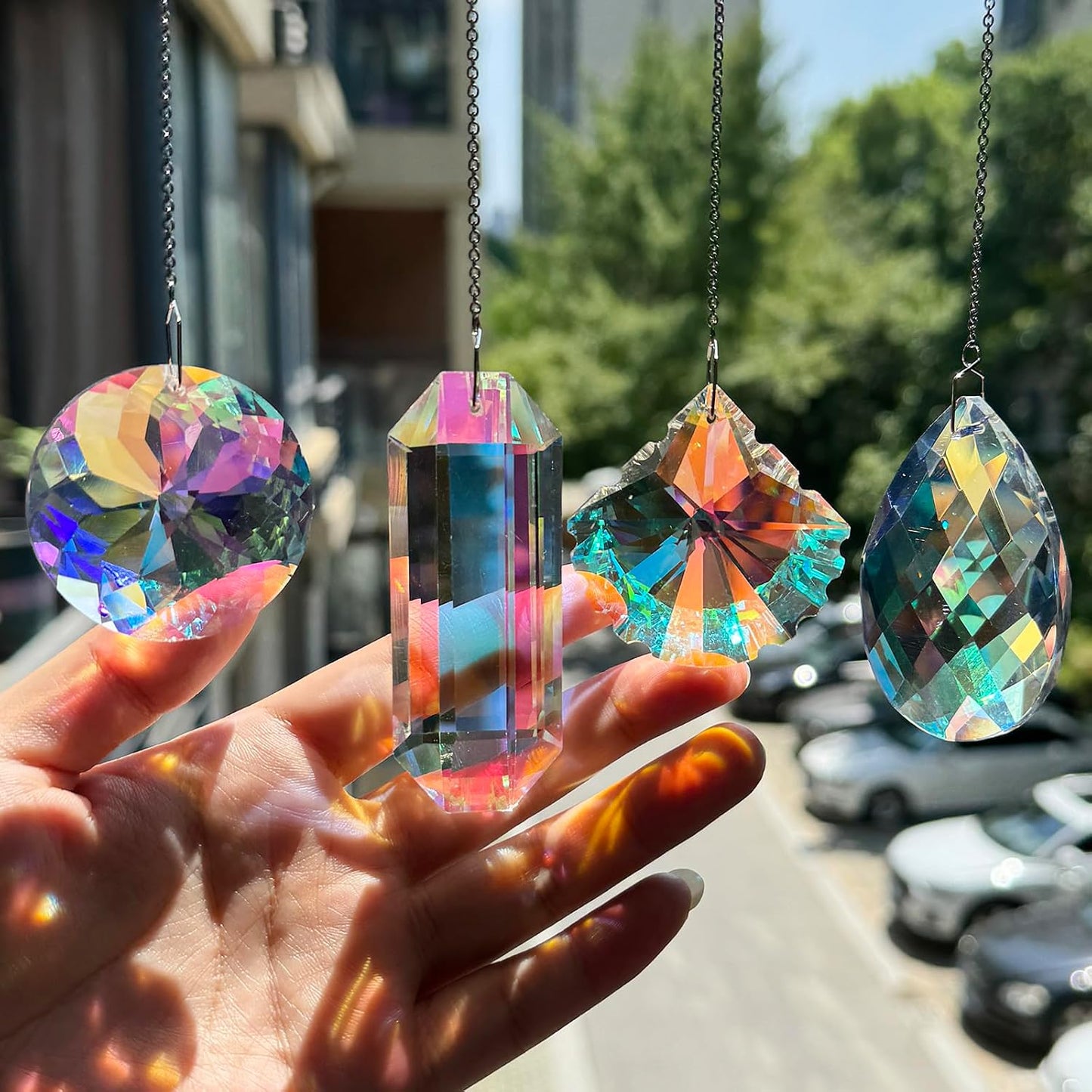 4 Prismas Cristal Atrapasoles Colgantes para Ventanas