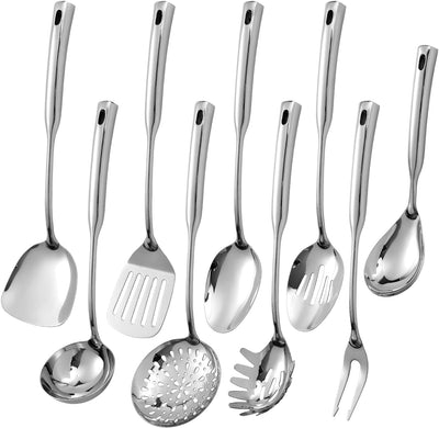 Juego 9 Utensilios Acero Inox 304 Espumadera Cucharón Espaguetis