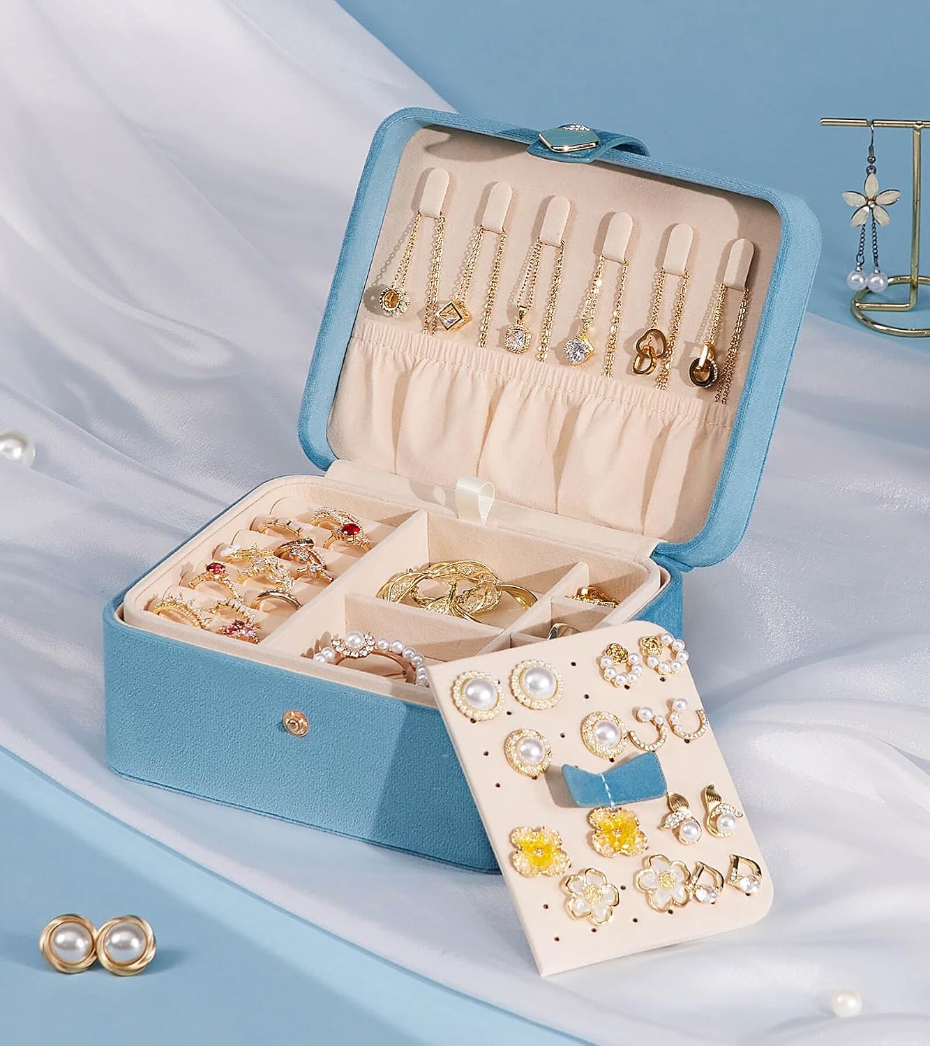 Joyero para anillos y aretes mujer azul claro