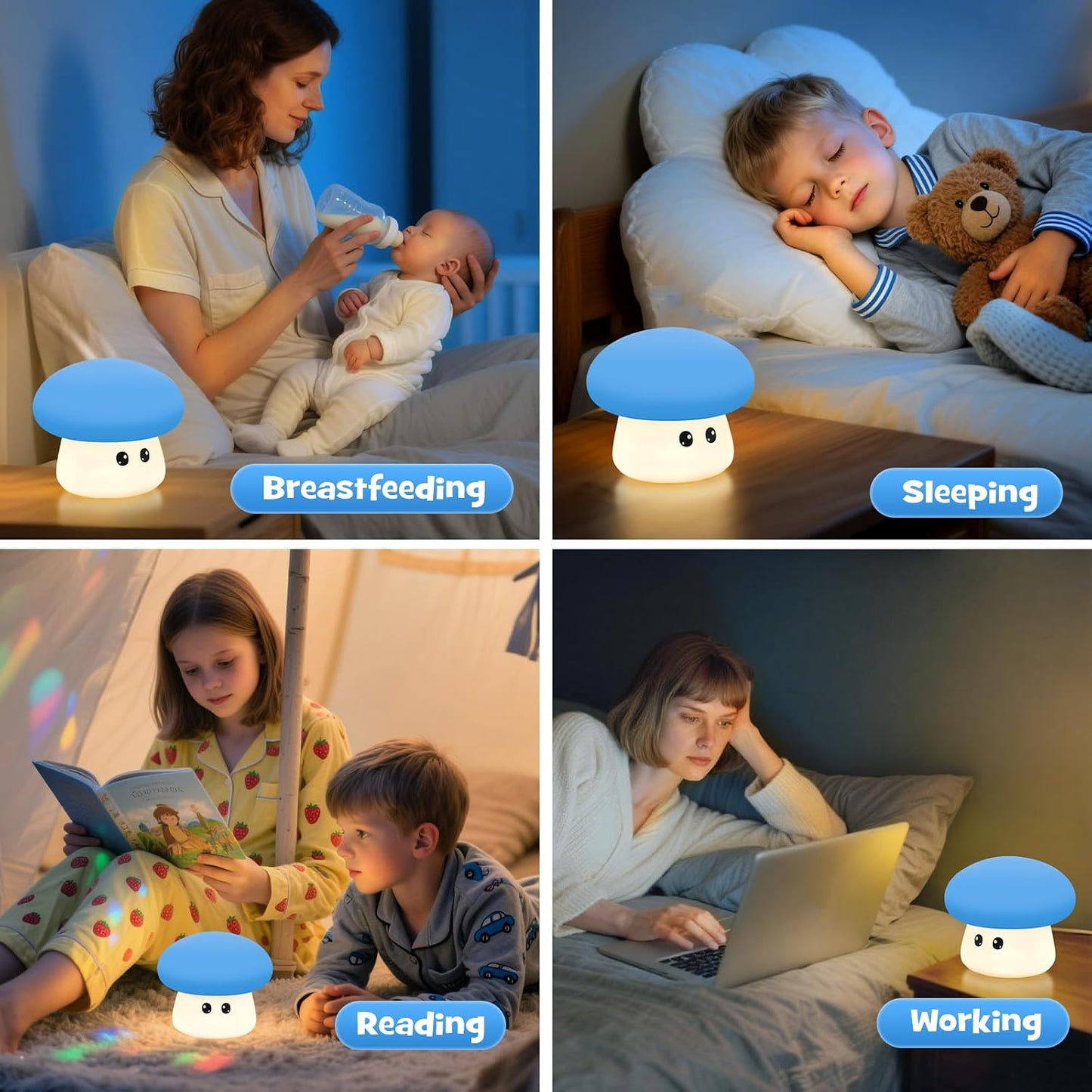 Luz nocturna de hongos azul modo RGB táctil recargable