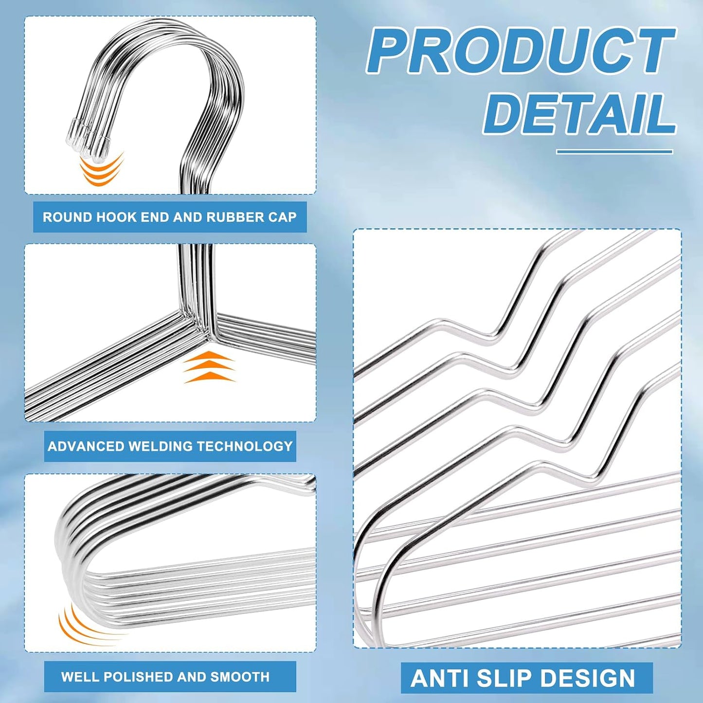 Perchas acero inox antidesliz 16.5pulg set 30