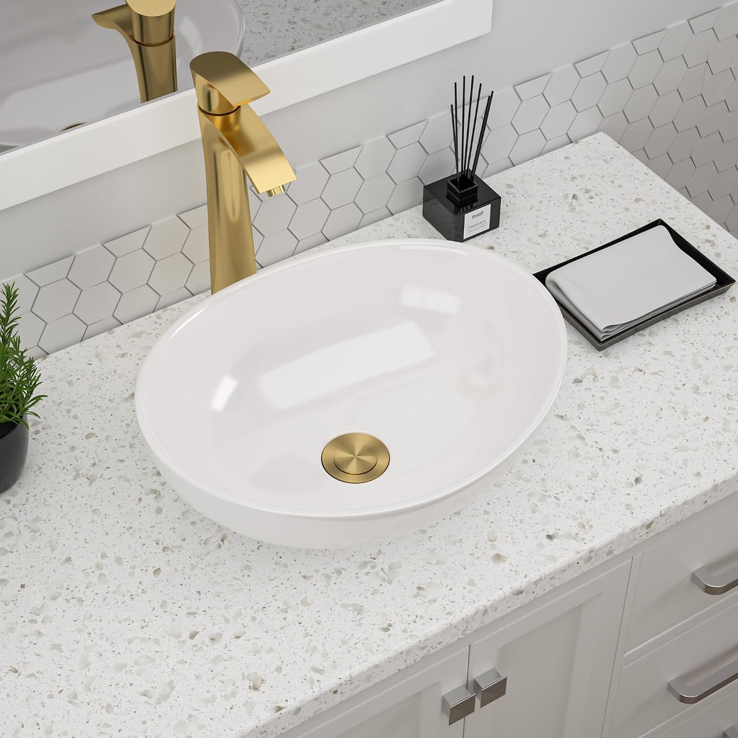Tazón lavabo ovalado 16x13pulg forma barco blanco