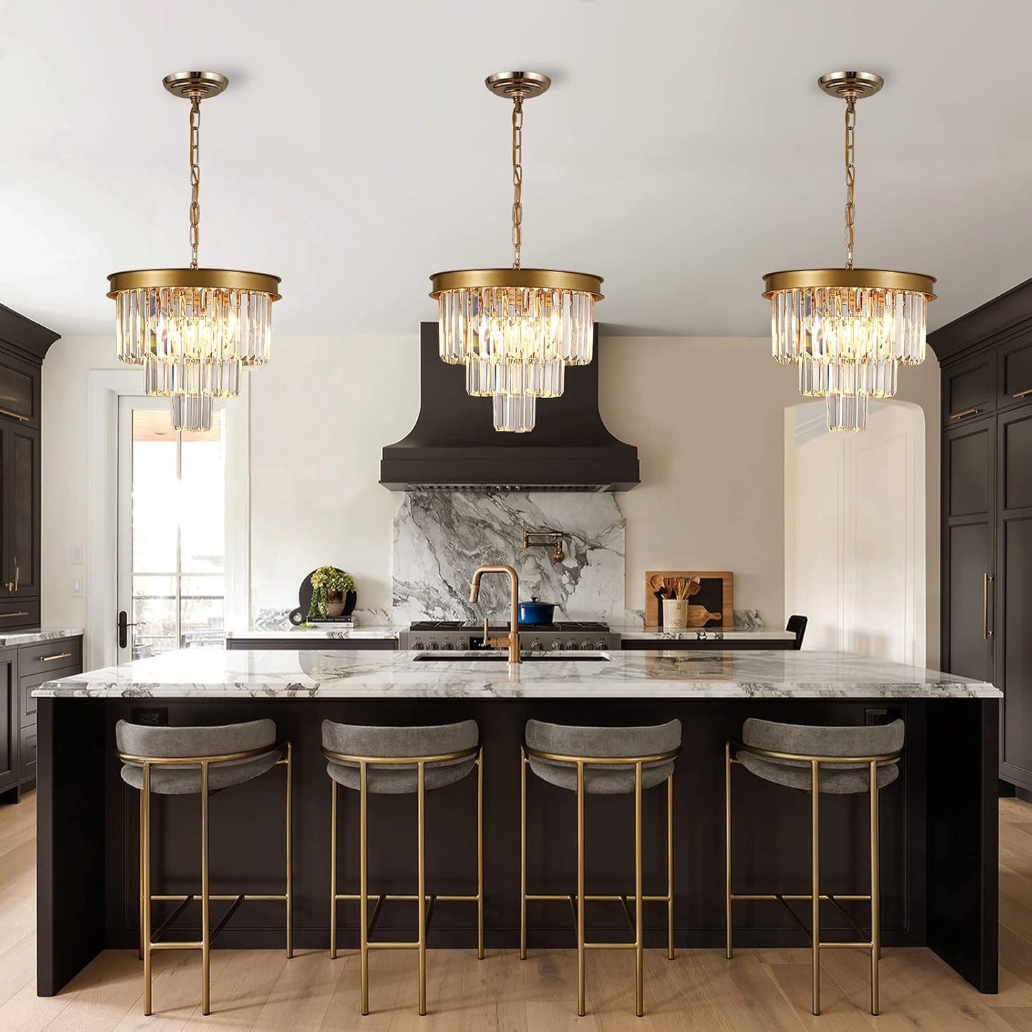 Candelabro cristal dorado 16pulg regulable para comedor
