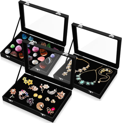 3 Pzas Joyero Madera Cristal Organizador Anillos Collares