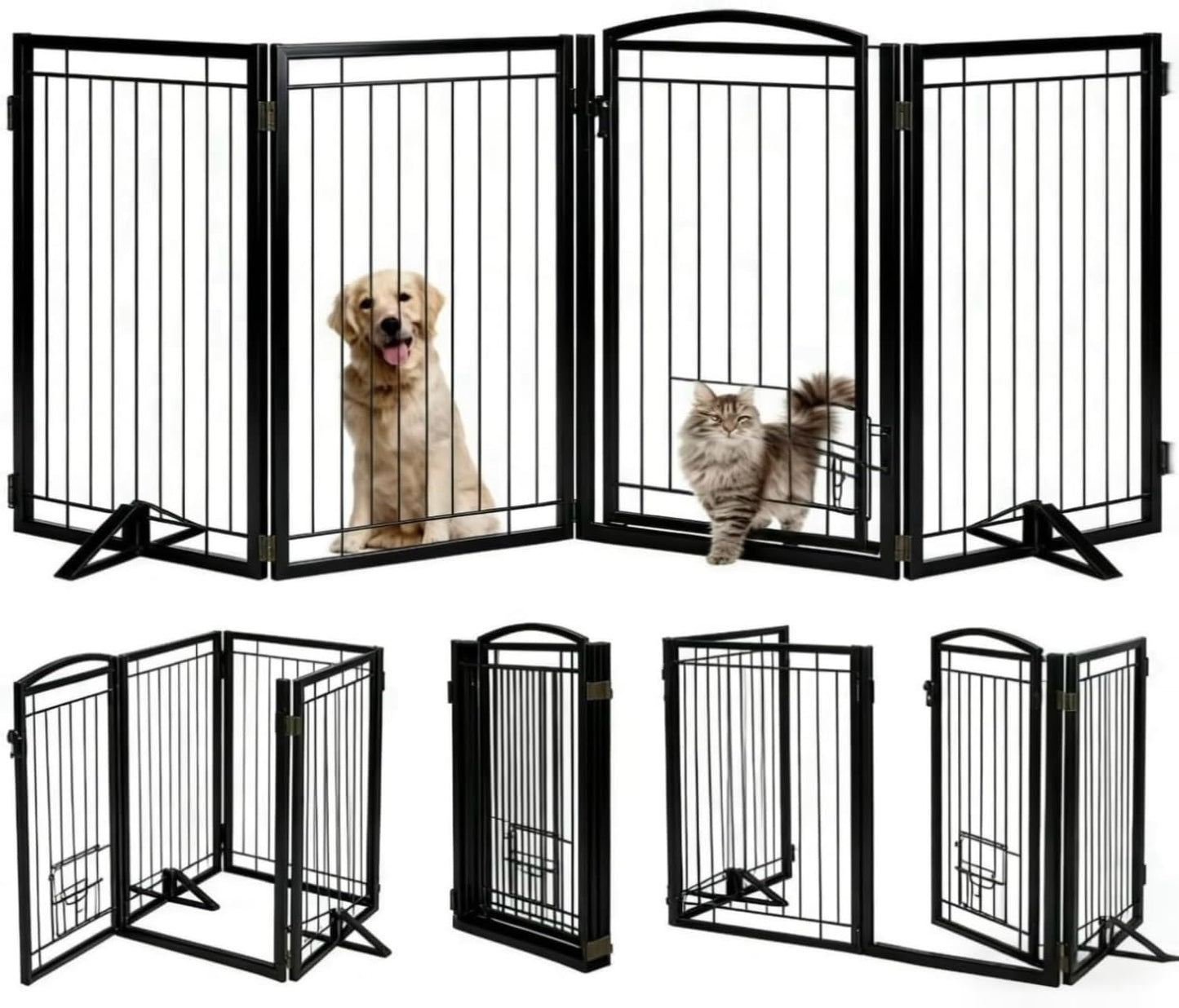 Puerta metal perro con puerta gato plegable 32pulg 80pulg