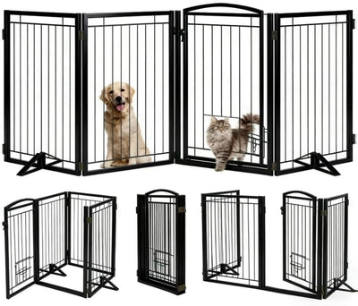 Puerta metal perro con puerta gato plegable 32pulg 80pulg