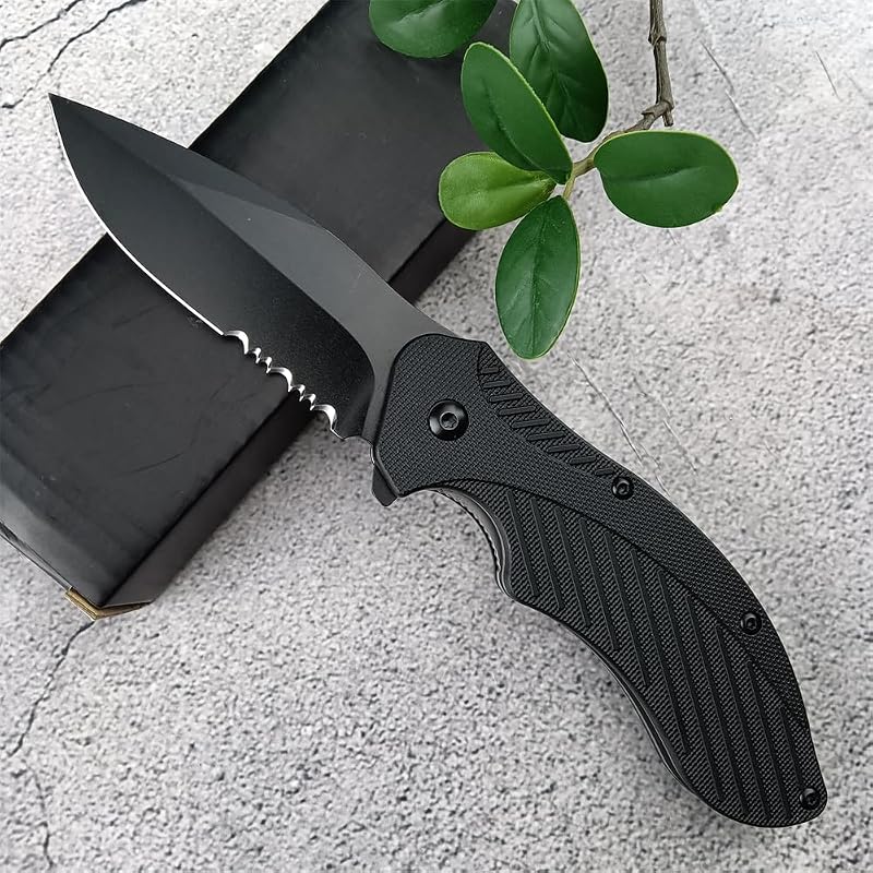 Cuchillo plegable dentado acero 8Cr13MoV 3pulg EDC campamento