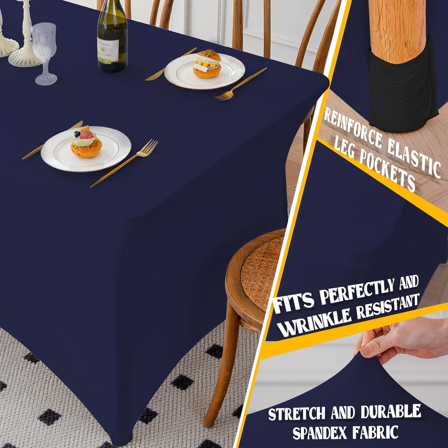 Mantel elastano azul marino 8ft ajustable para eventos