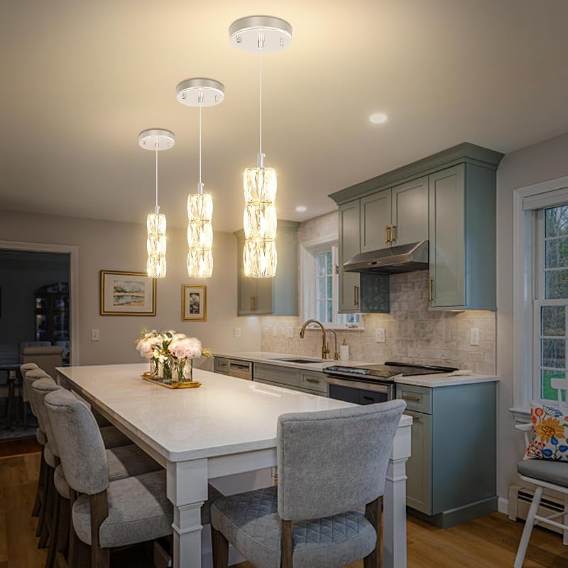 Luces colgantes isla cocina cromo cristal LED regulables