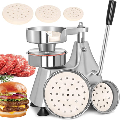Prensa Hamburguesas 3en1 Acero Inox 4/5/6pulg 1200pzas
