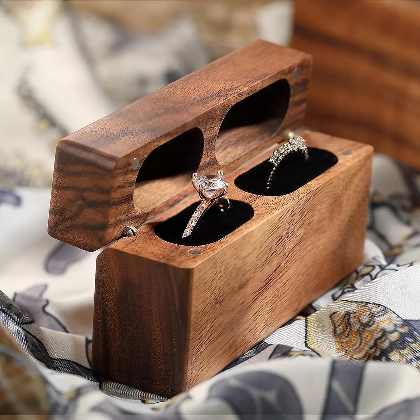 Caja madera anillos dobles 2 ranuras ceremonia boda