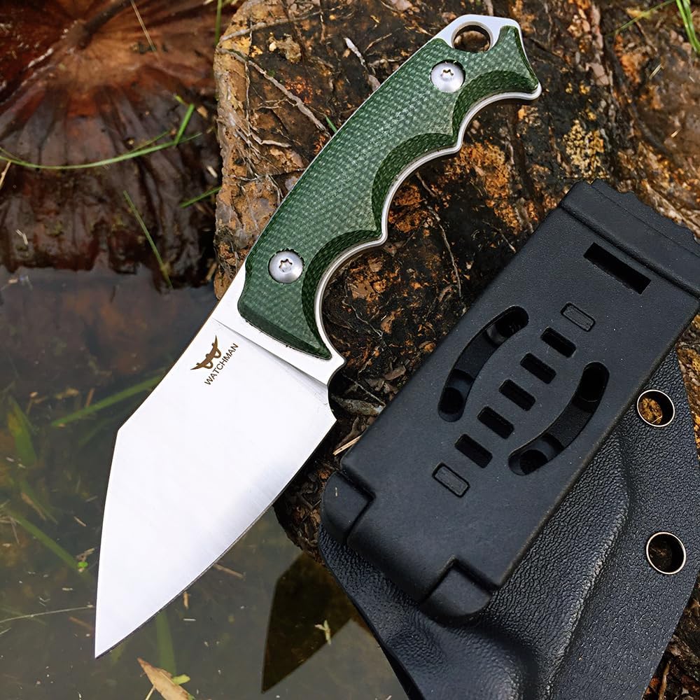 Cuchillo fijo 14C28N mango micarta vaina Kydex camping verde