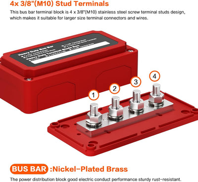 2 Pzas Barra Autobús Latón 4 3/8" M10 Terminal Pos Neg