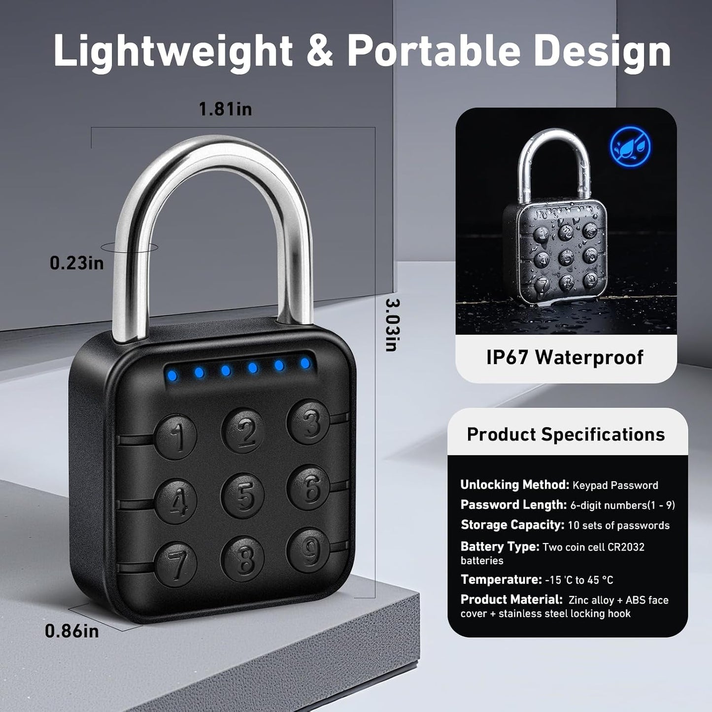 Candado combinación 6 dígitos bluetooth impermeable