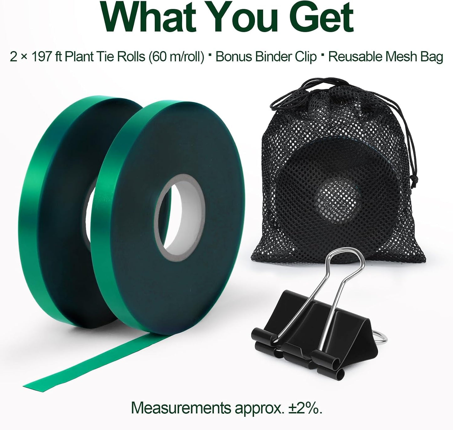 2 Rollos Cinta Adhesiva para Plantas 0.5pulg x 197pies Elástica Reutilizable