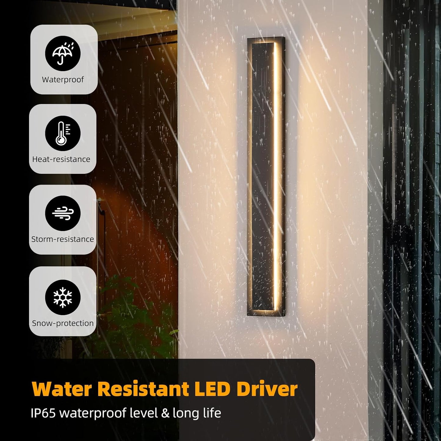 Aplique pared exterior 39.3pulg luces LED negras para porche