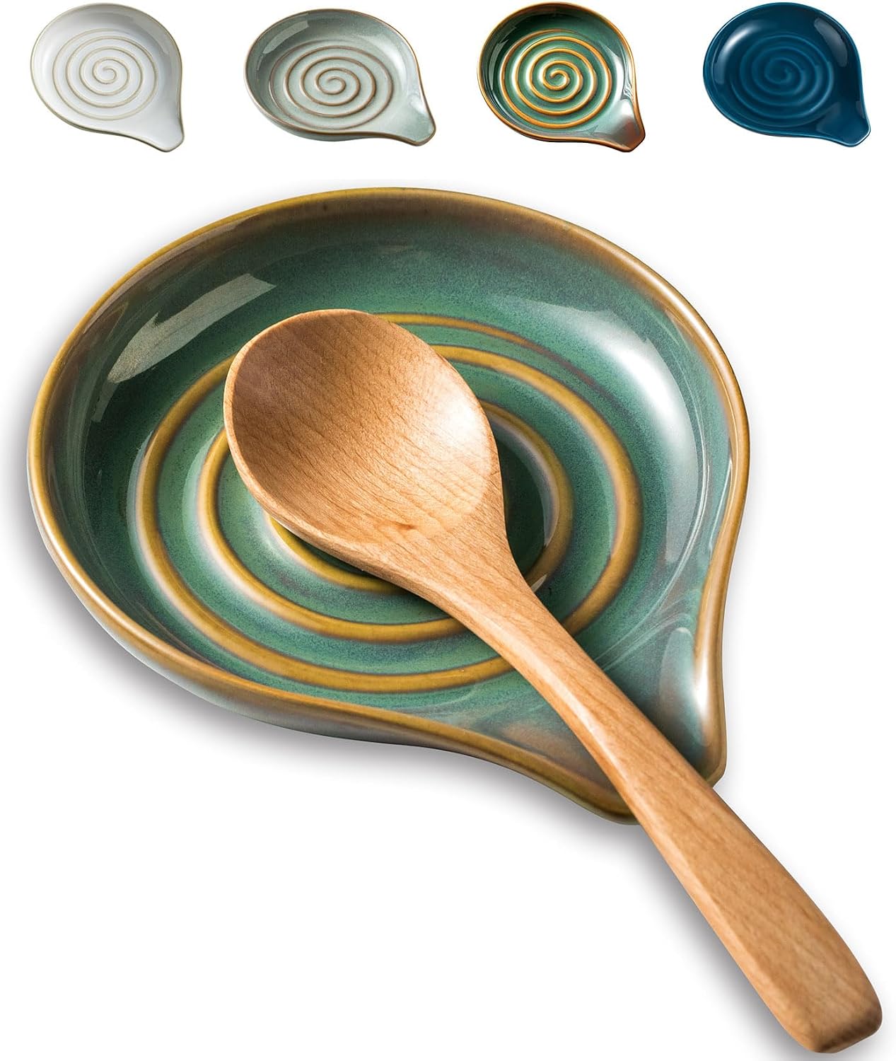 Soporte cuchara cerámica encimera decoración navideña verde