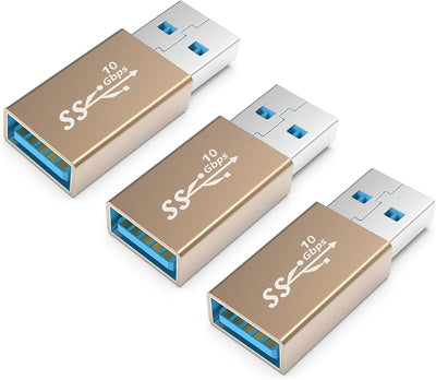 3 Pzas Acoplador USB 3.0 Macho a Hembra Color Dorado