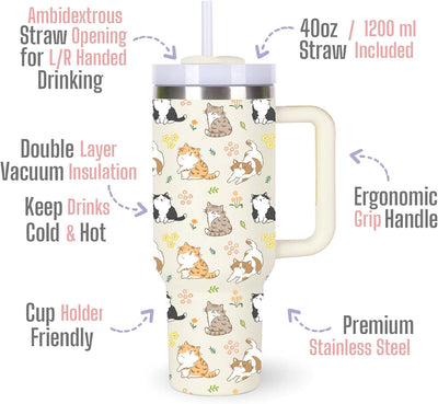 Vaso 40oz con asa regalo para amantes de gatos