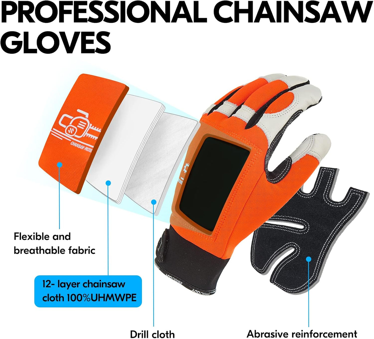 Guantes motosierra cuero vaca 12 capas tacto