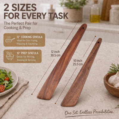 Set 2 Espátulas Madera Acacia Borde Delgado 10y12pulg