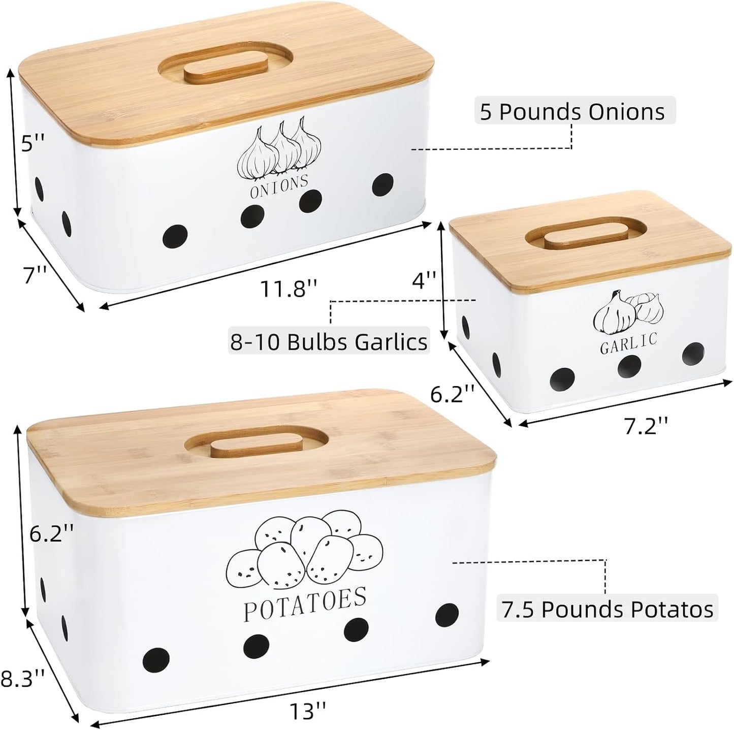 Set 3 Alm. Ajo Cebolla Patata Acero Inox con Tapas Bambú