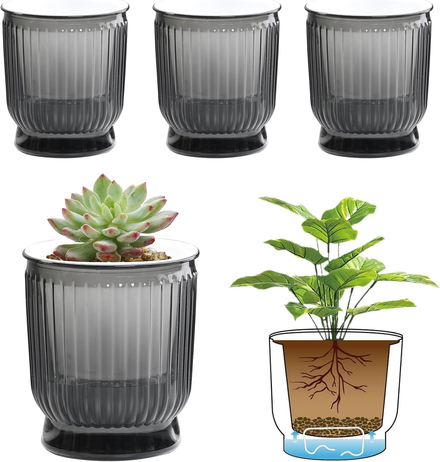 Maceta riego automático 4pulg set 4 para plantas interiores