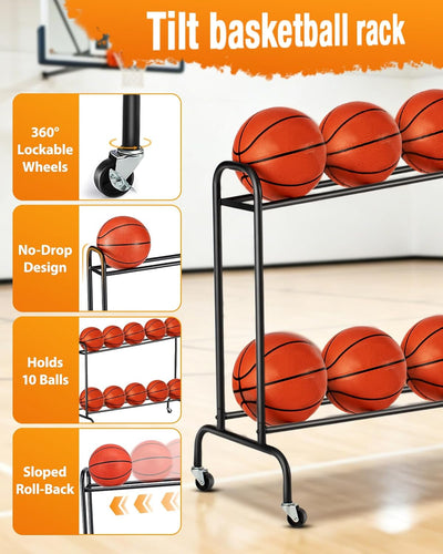 Estante inclinable para pelotas de baloncesto garaje
