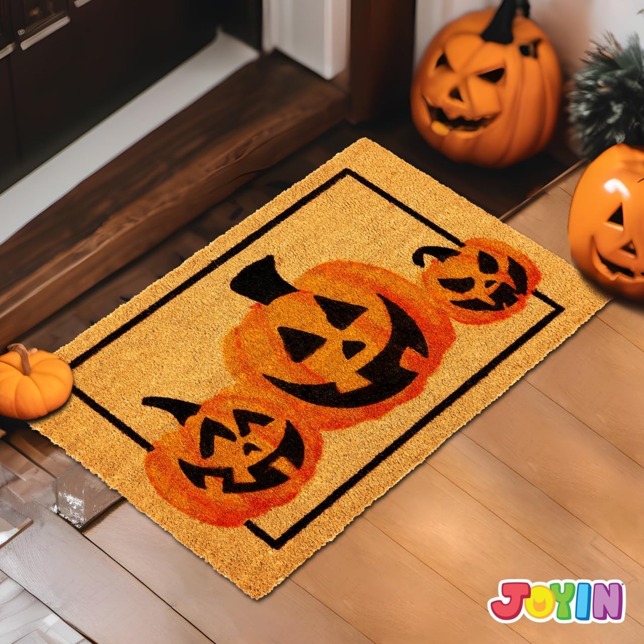 Tapete Halloween calabaza 30x17pulg antiderrap fibra coco