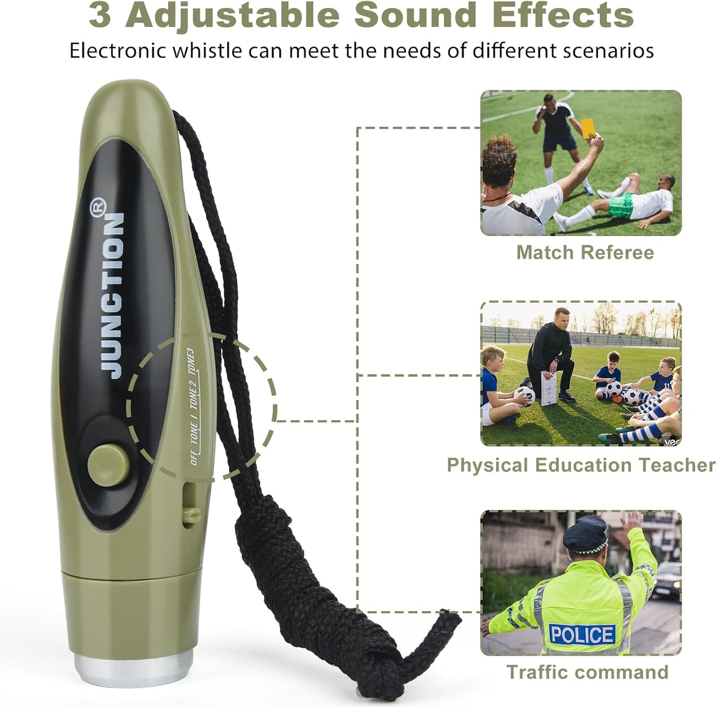 Silbato electrónico de mano 3 tonos alto volumen entrenador