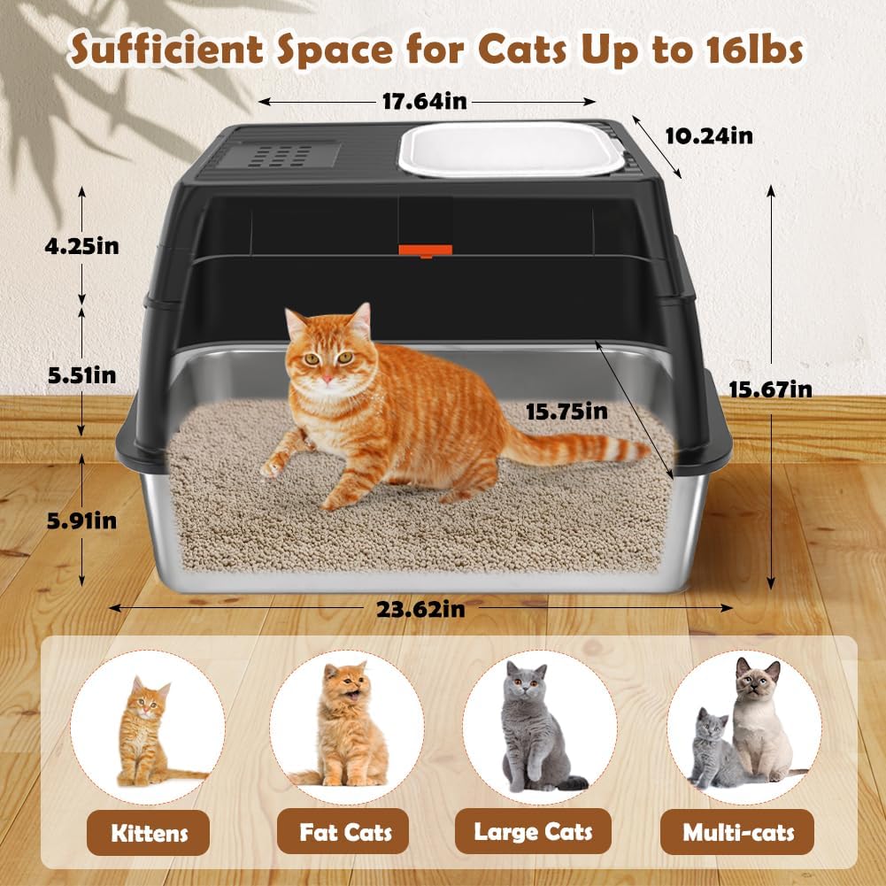 Caja arena acero inox con tapa entrada frontal XL para gatos