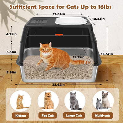 Caja arena acero inox con tapa entrada frontal XL para gatos