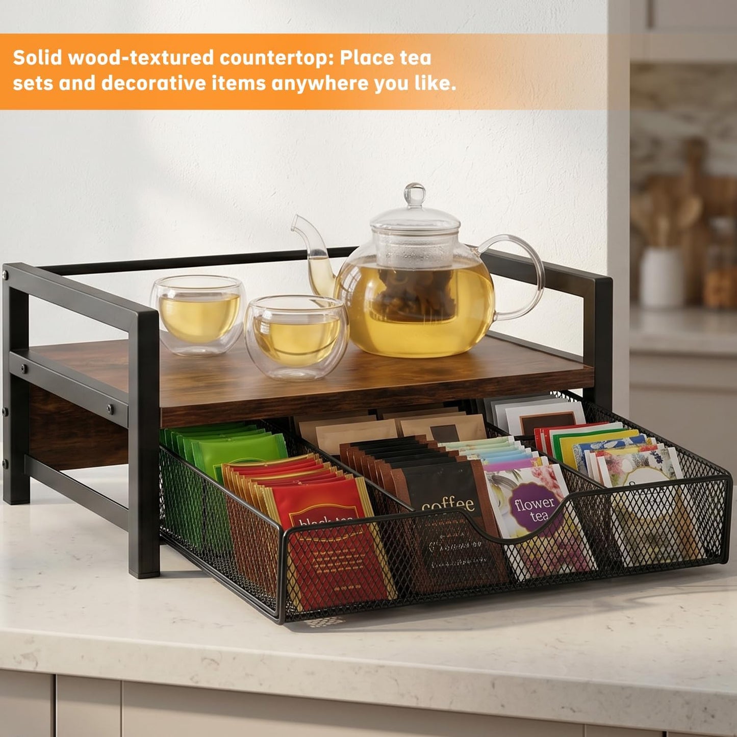 Organizador bolsitas té madera 6 compartimentos cocina barra café