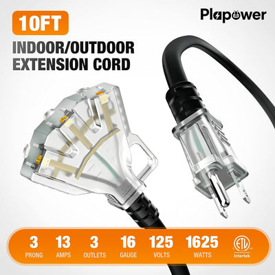 Cable extensión exterior 10ft 16/3 con 3 salidas resistente agua