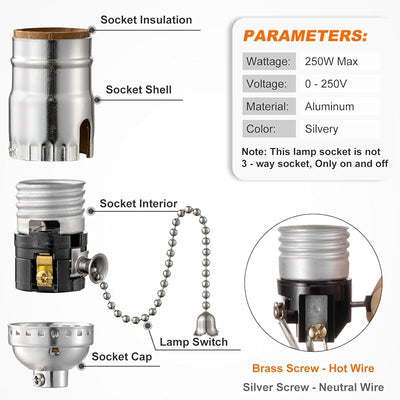 Enchufe lámpara cadena tracción base e26 con interruptor
