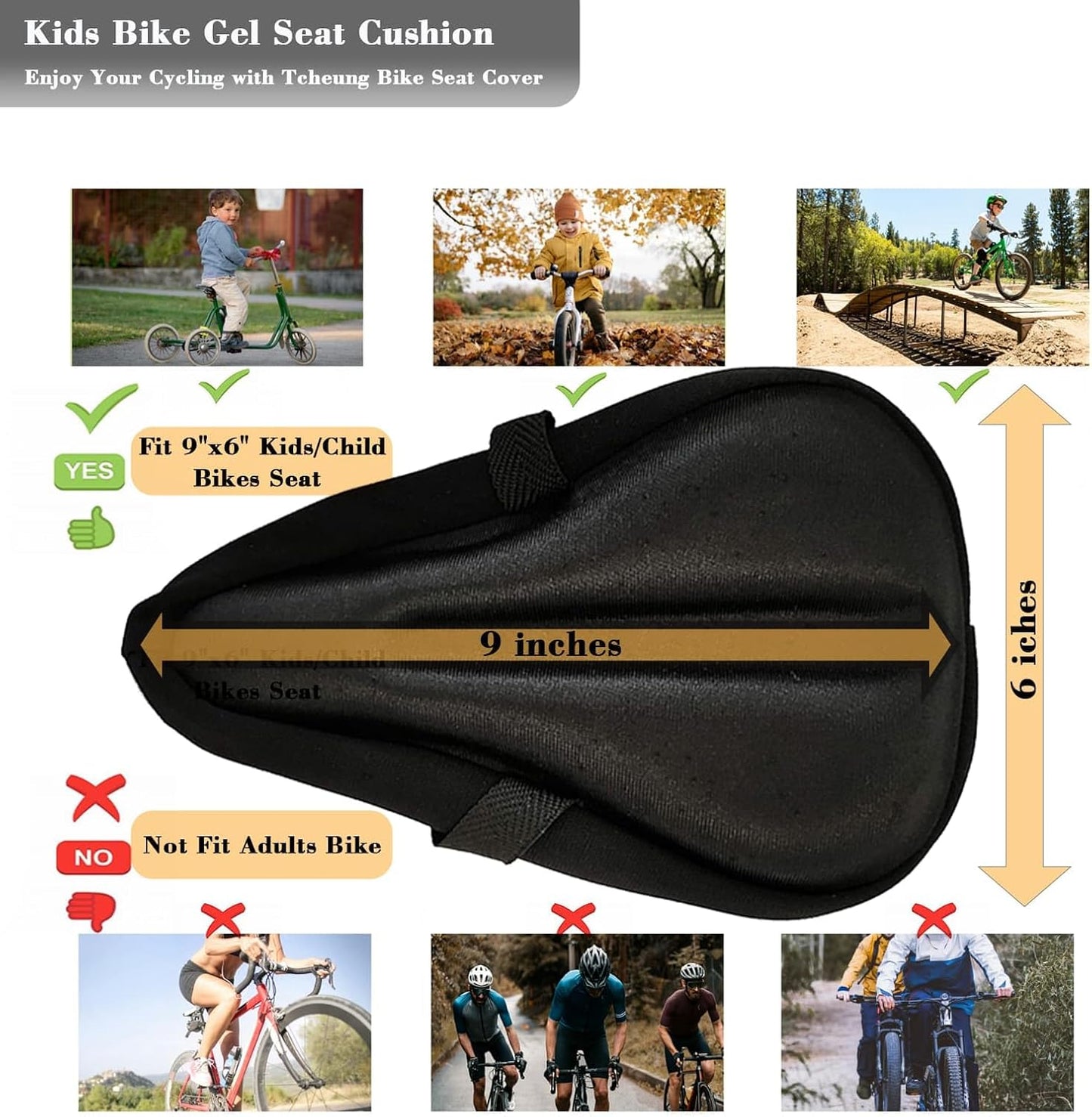 Cojín asiento gel bicicleta 9x6" funda ultrasuave