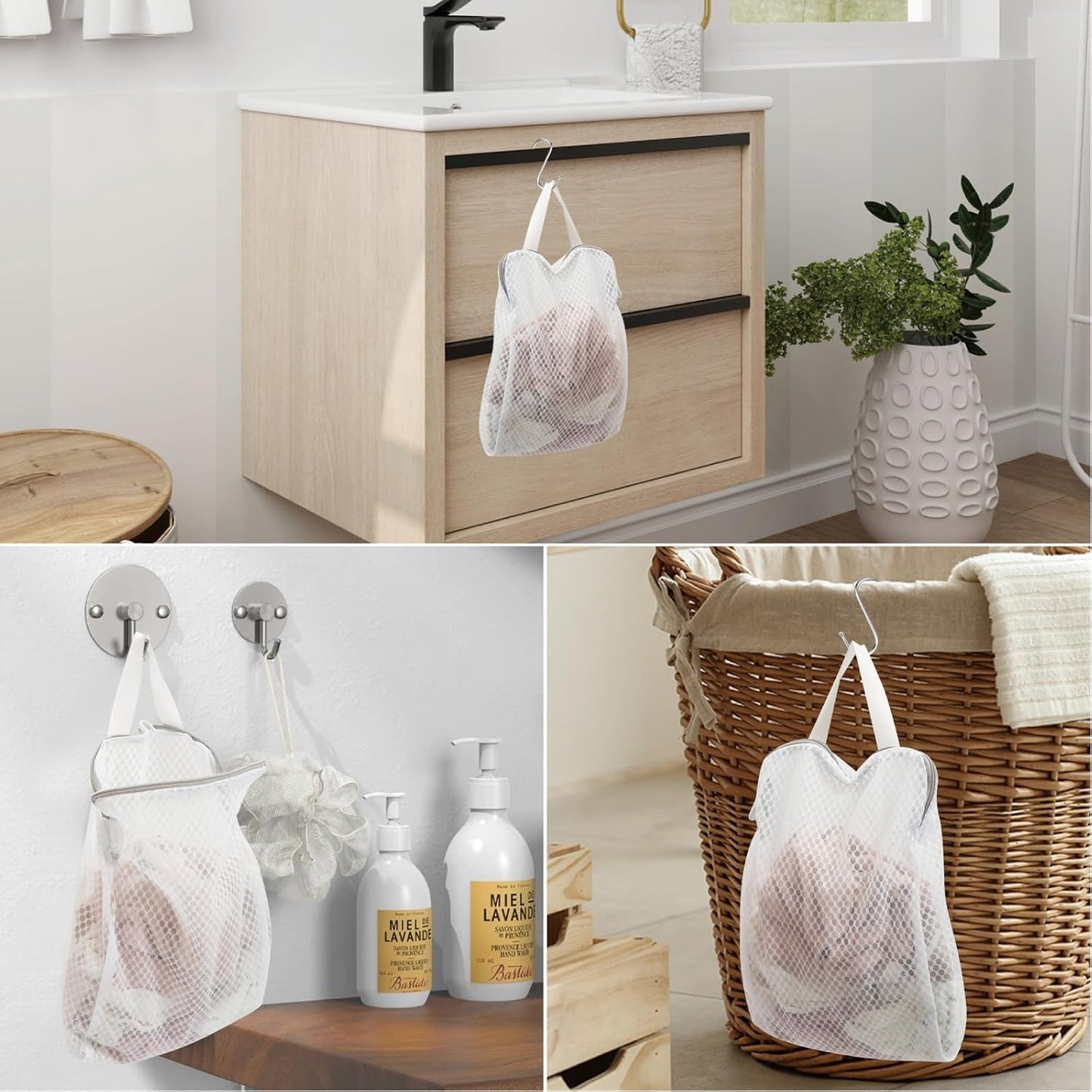 4 Bolsas Lavandería Malla 3D con Asas Cremallera