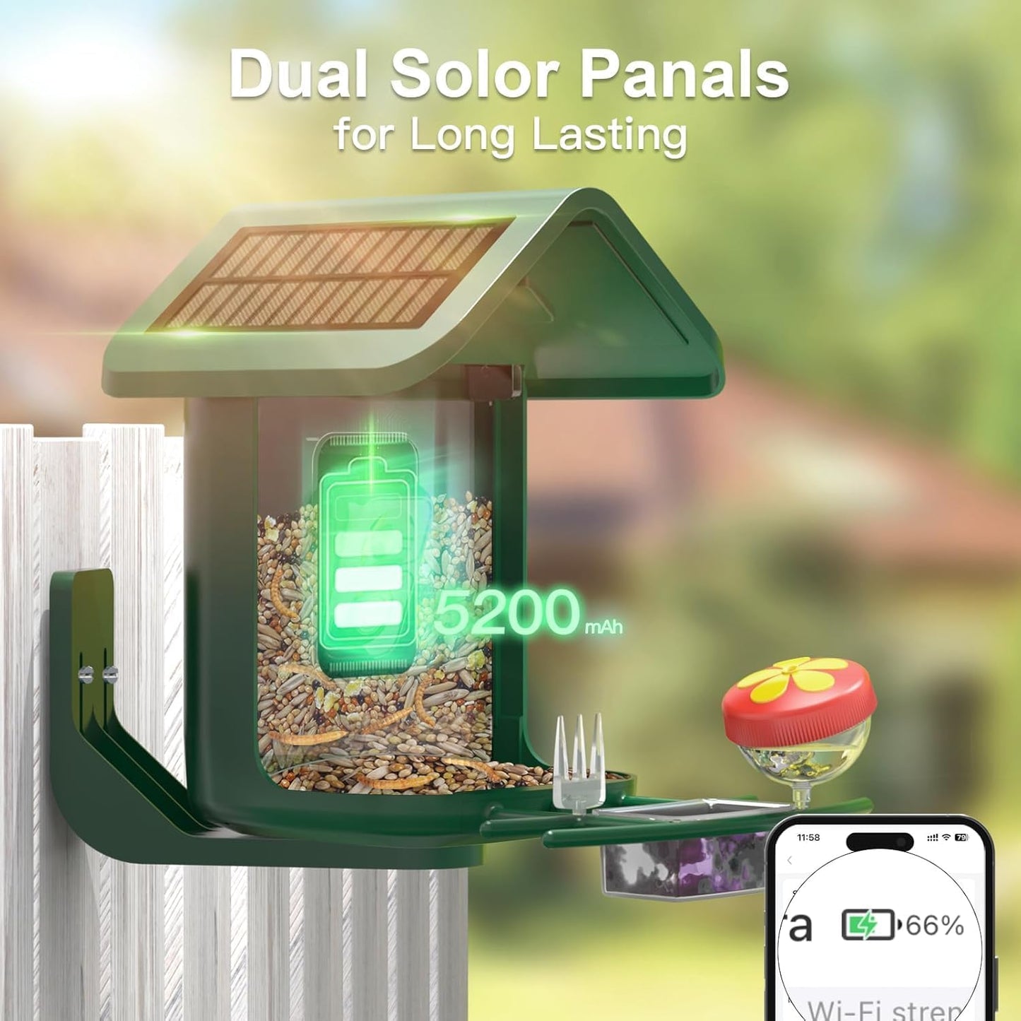 Comedero pájaros con cámara 2K solar WiFi AI