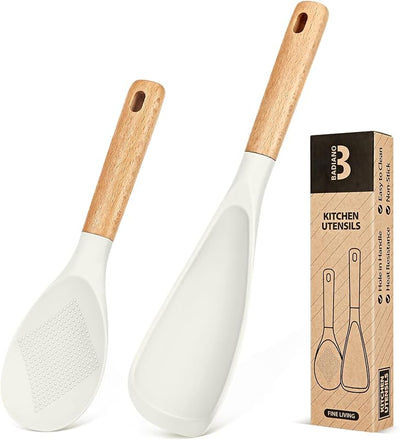 Cuchara silicona antiadherente mango madera cocina