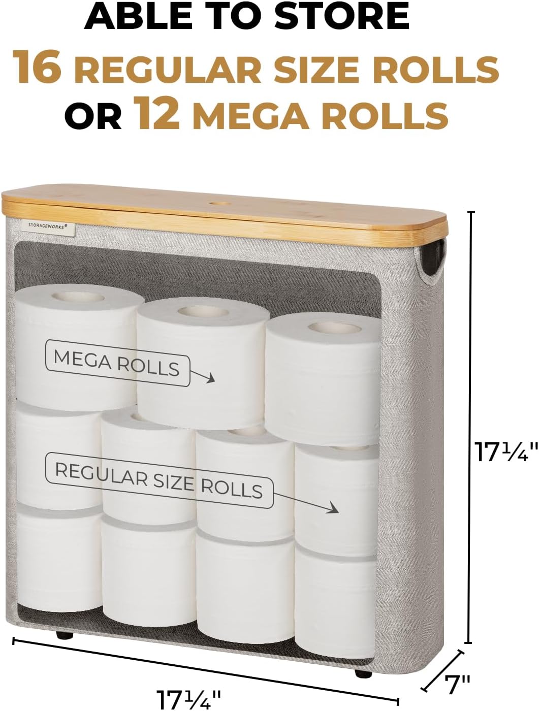 Cesta papel higiénico bambú con tapa 12 mega o 16 rollos