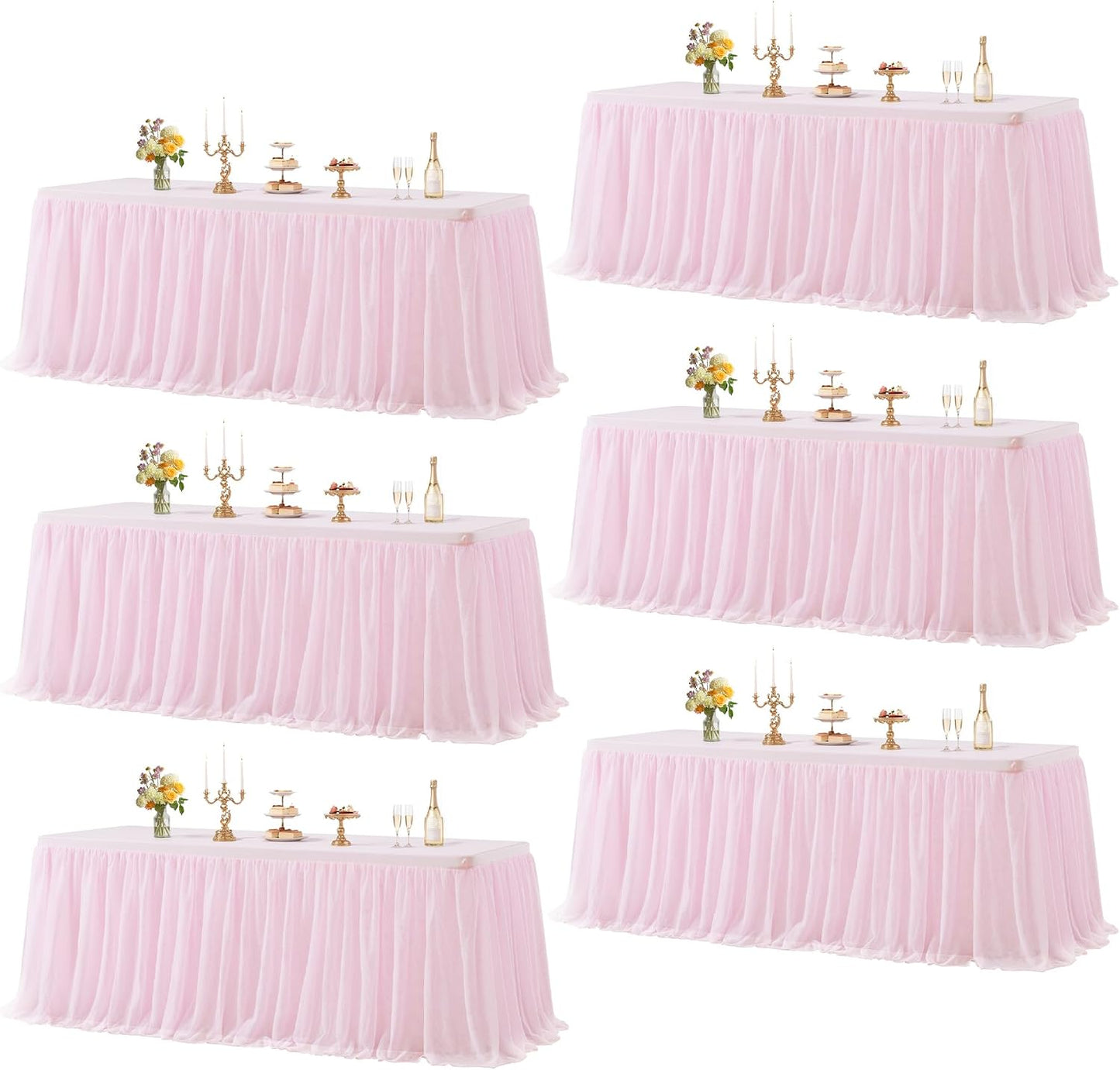 6 Manteles Tul Rosa Elásticos Mesa Rectangular 6ft