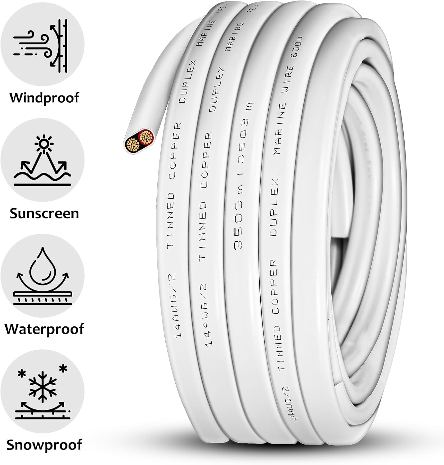 Cable marino 14 AWG 50ft dúplex cobre estañado para barco