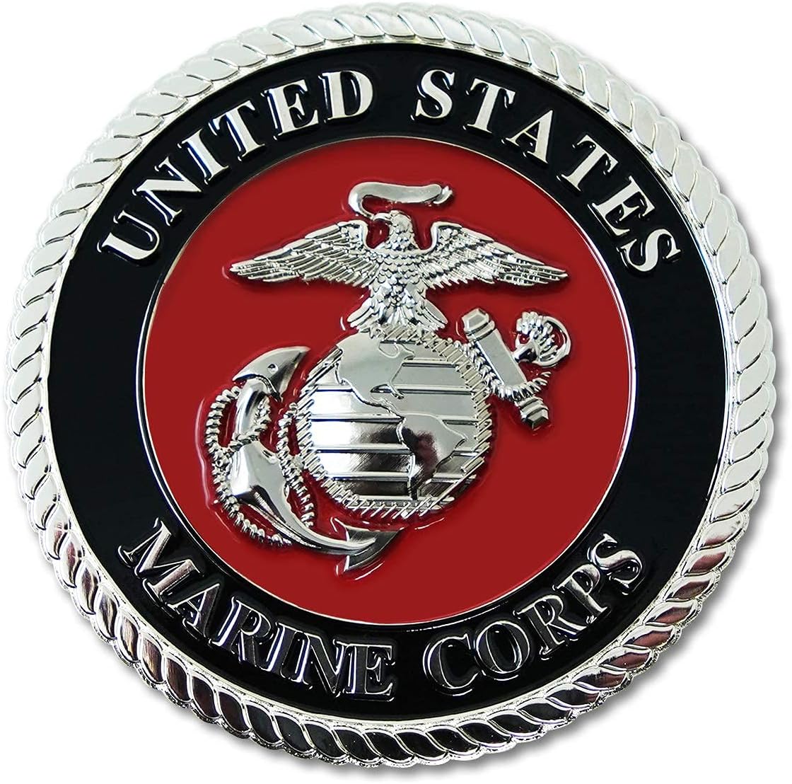 Medallón USMC 3.5" Águila Globo Ancla Rojo Plateado