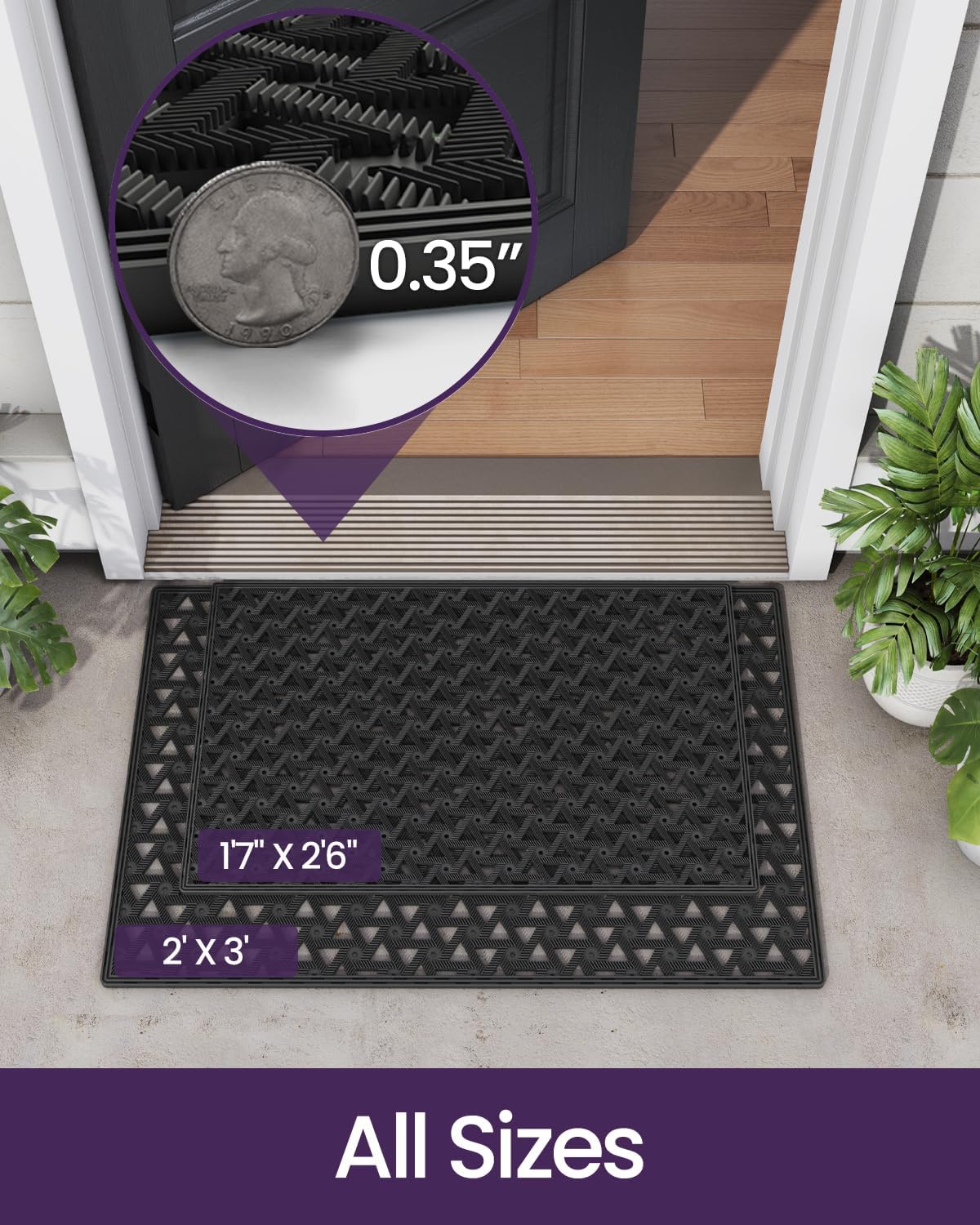 Tapete entrada exterior 24x36 goma antiderrap impermeable