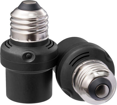 2 Enchufes Sensor Luz Adaptador E26/E27 Negro