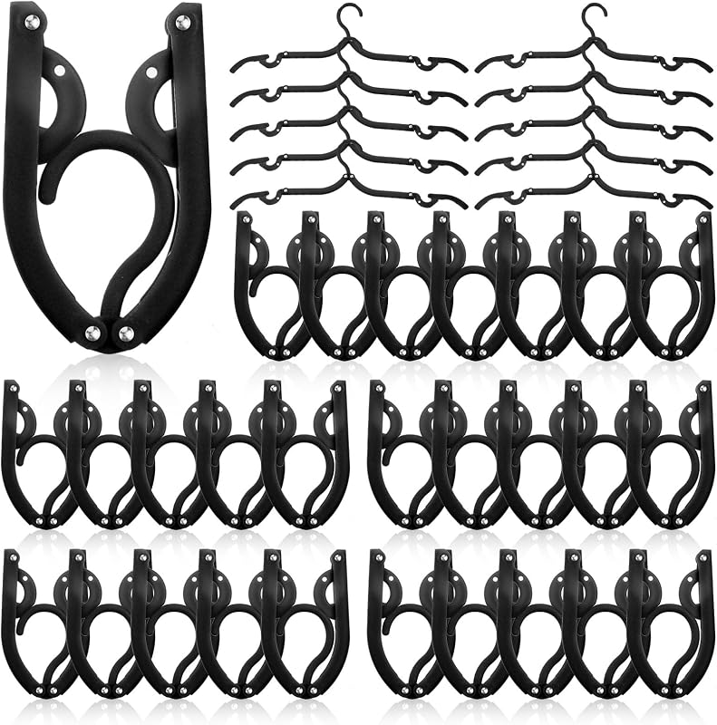 40 Perchas Plegables Plástico Viaje Negro